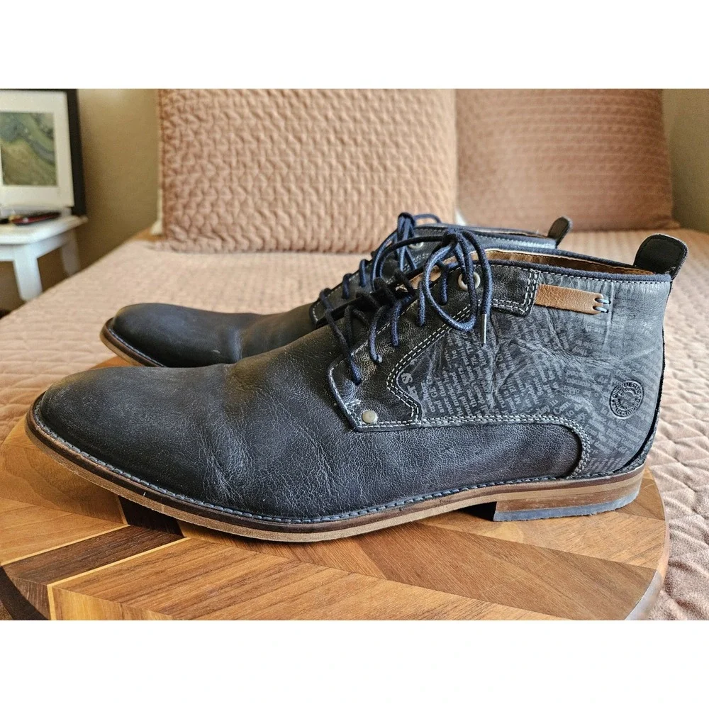 Steve Madden Men's Navy Blue Leather Newsprint Lace-Up Oxford Shoes, Size 12